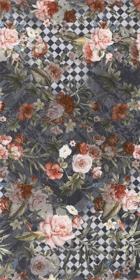 Цветы серый темный декорированный обрезной 119,5x238,5x1,1