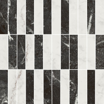 Декор Тубкаль мозаичный микс чёрный белый глянцевый обрезной 30x30x0,9