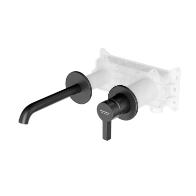 Смеситель для раковины Linea/Линеа однорычажный, настенный c внутр.частью, черный матовый