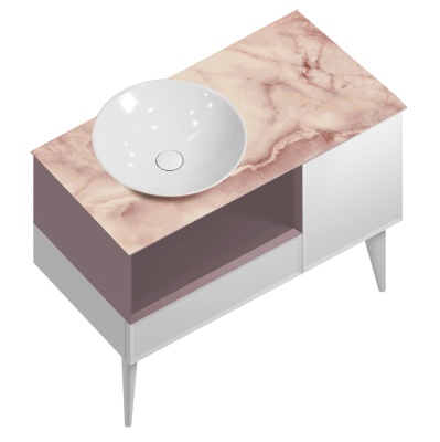 Тумба Cono/Коно подвесная с открытой полкой и ящиками 97, белая матовая-мальва