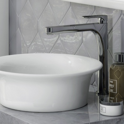 Смеситель для раковины Ole/Оле однорычажный высокий без донного клапана, хром глянец