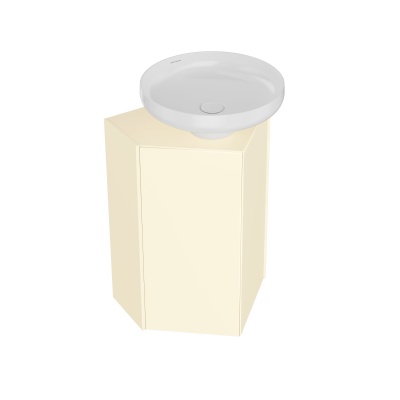 Тумба-модуль Caravan/Караван под раковину со столешницей без боковин, подвесная 50, нажимное открывание, сливочная матовая