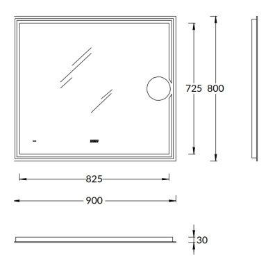 Зеркало TECNO c LED 90 с макро линзой, с подсветкой, с функцией антизапотевание, белый глянцевый