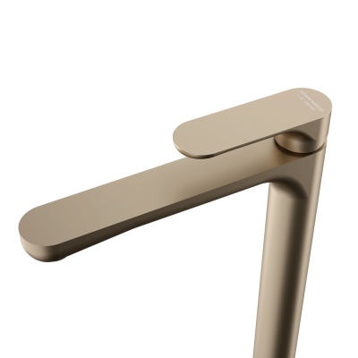 Смеситель для раковины OLE однорычажный высокий без донного клапана, золотой атласный