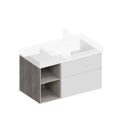 Тумба CUBO правая подвесная с ящиками 90, белая матовая-древесная