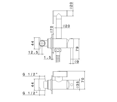 Смеситель с гигиеническим душем встроенного монтажа Ole, матовый черный Смеситель с гигиеническим душем встроенного монтажа Ole, матовый черный