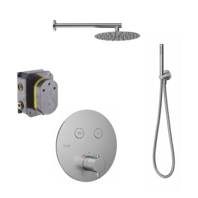 Комплект для душа ETERNA на 2 потока со встраиваемым термостатическим смесителем, верхней лейкой и ручным душем , нержавеющая сталь Комплект для душа ETERNA на 2 потока со встраиваемым термостатическим смесителем, верхней лейкой и ручным душем , нержавеющая сталь