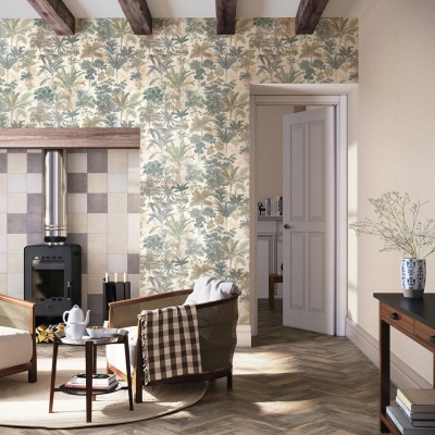 Обои виниловые Оазис мотив, тёмный зелёный