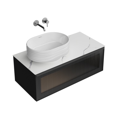 Тумба ICONICO подвесная 100 с рифленым стеклом, 1 ящик, черная Тумба ICONICO подвесная 100 с рифленым стеклом, 1 ящик, черная