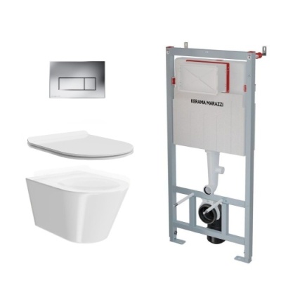 Комплект с подвесным унитазом Plaza Modern, универсальным сиденьем и кнопкой управления хром-глянец Комплект с подвесным унитазом Plaza Modern, универсальным сиденьем и кнопкой управления хром-глянец