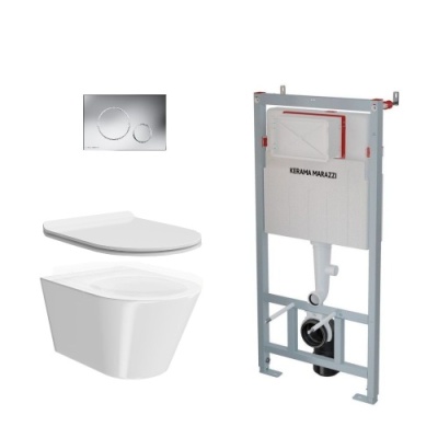 Комплект с подвесным унитазом Plaza Modern, универсальным сиденьем и кнопкой управления хром-глянец (круглая) Комплект с подвесным унитазом Plaza Modern, универсальным сиденьем и кнопкой управления хром-глянец (круглая)